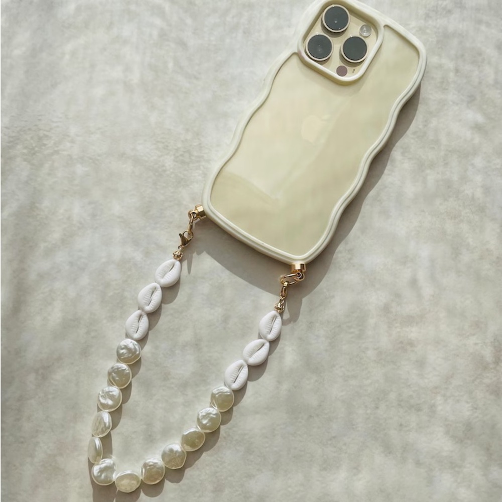 Cream Phone Case with Beaded Strap - iPhone 14 Pro